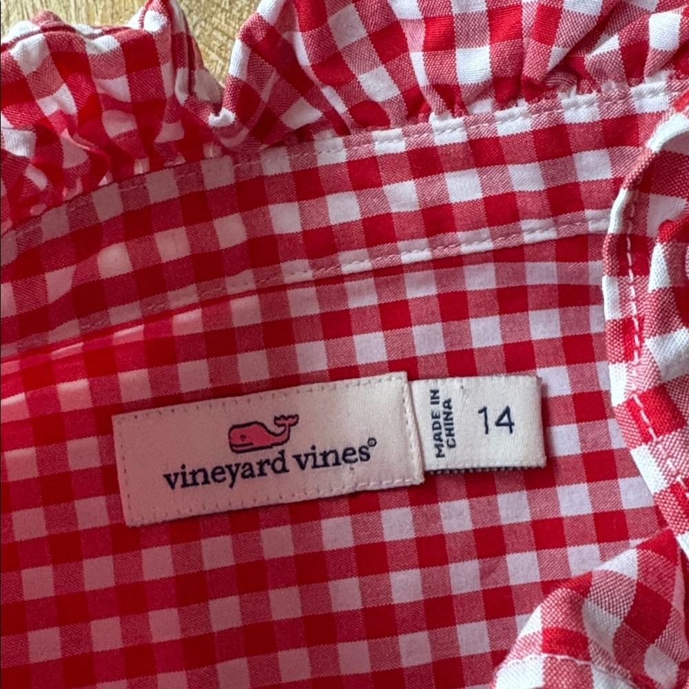 Vineyard Vines Red Gingham Girls Shirt size 14 - Picture 3 of 6